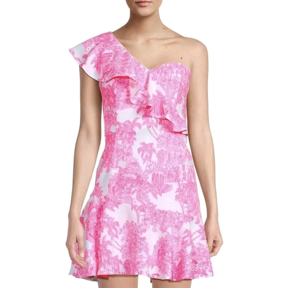 Lilly Pulitzer Dress Arlana One Shoulder Romper Resort Toile Women 4 Cottage
